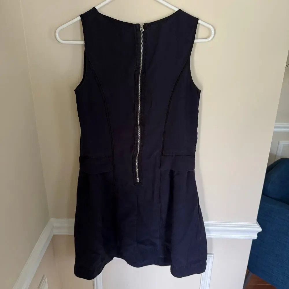 J. Crew | Linen Blend Navy Blue Academia Preppy Summer Mini Dress Size Small